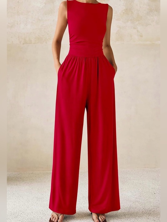 PrettyGarden Pants - PrettyGarden Casual Wide Leg Red Jumpsuit